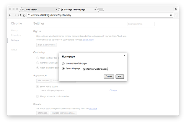 restore chrome home page